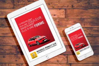 Intertitiel publicité Clio Renault-formation exercice iPad iPhone mockup