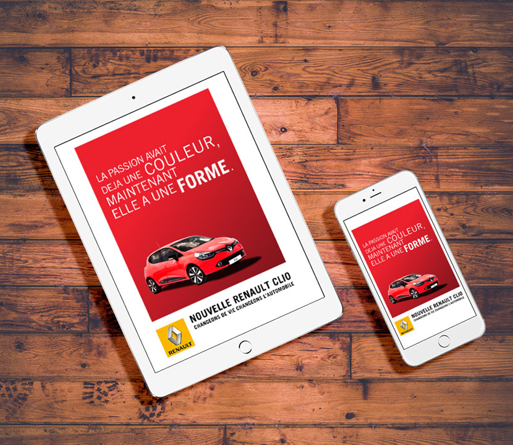 Intertitiel publicité Clio Renault-formation exercice iPad iPhone mockup