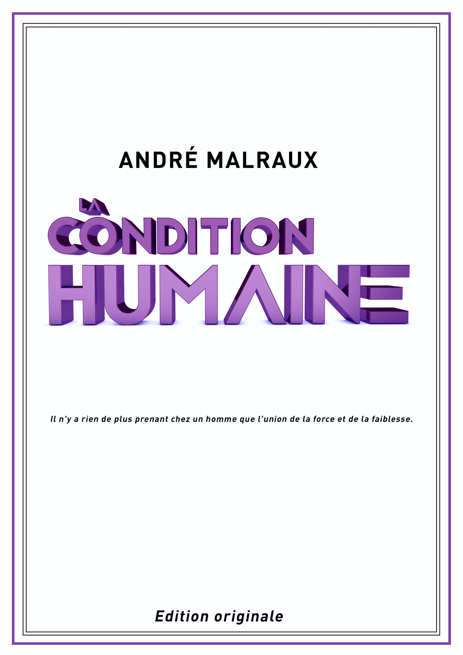 Condition humaine projet typo3D couverture livre