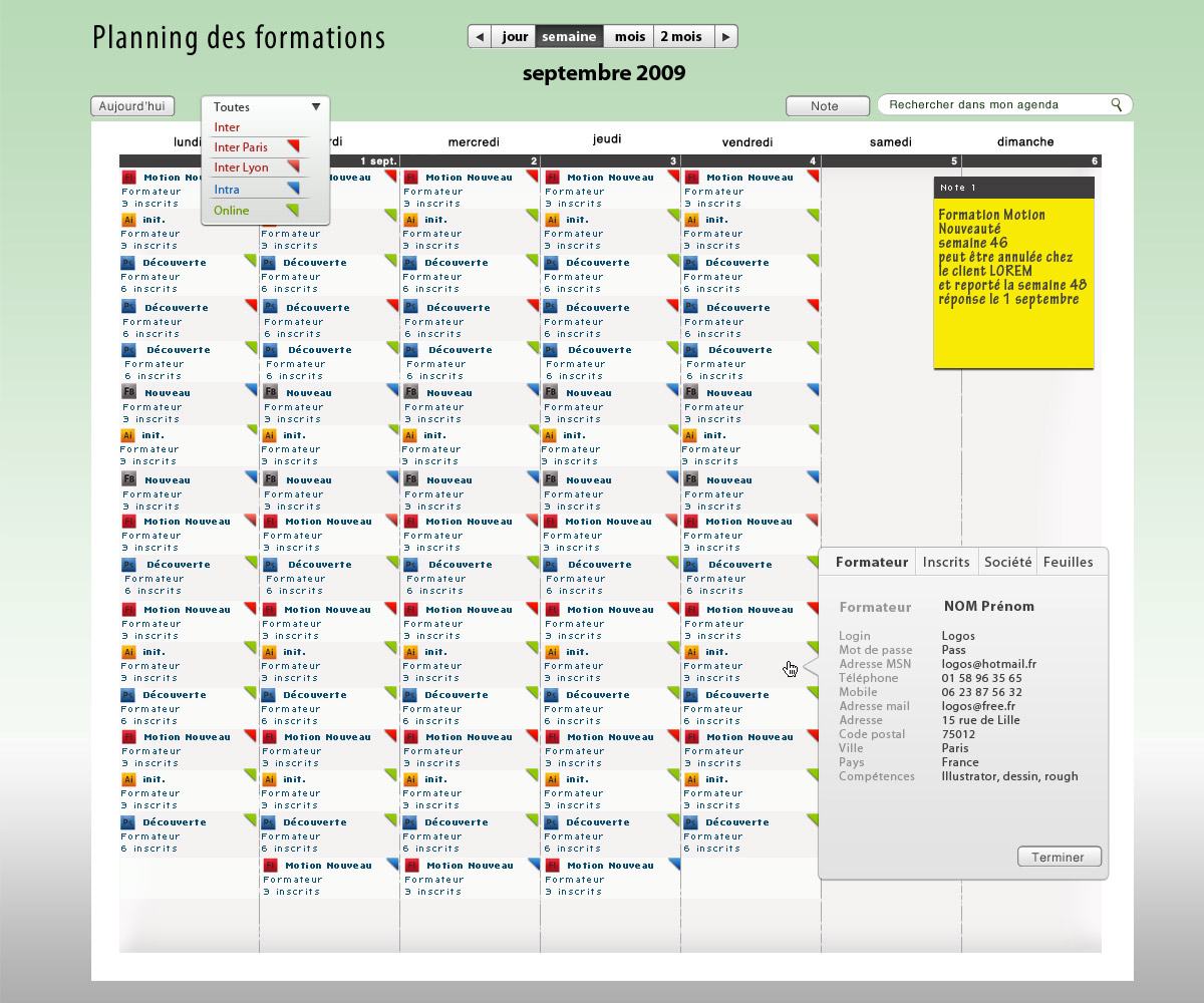 design calendrier formation